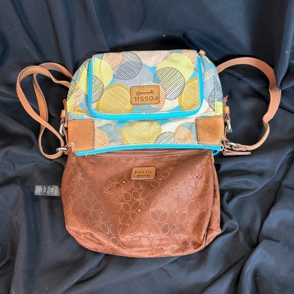 Fossil Colorful Geometric Print Canvas & Leather Crossbody Bag